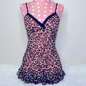 Victoria’s Secret cheetah ruffle spandex mesh nighty